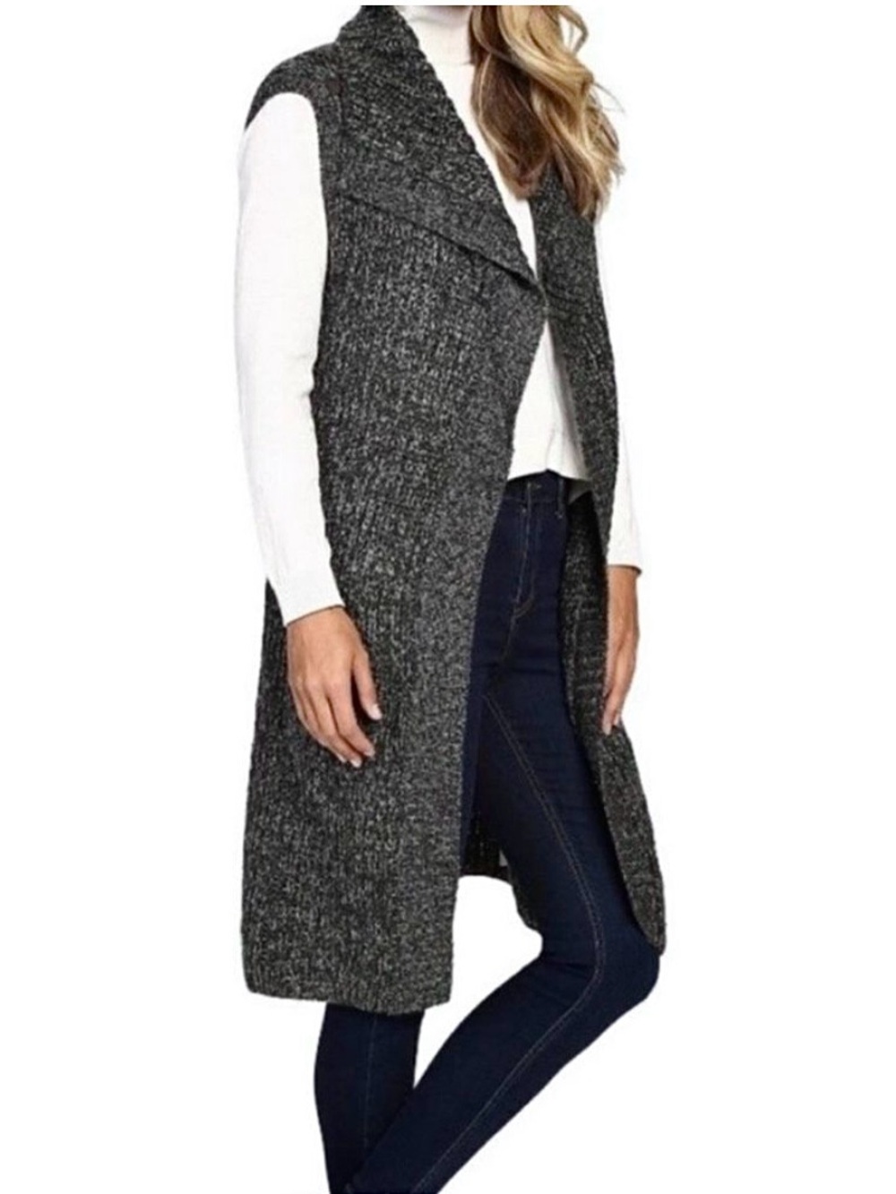 Prana wool blend black dark gray grey duster sweater